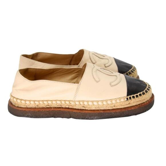 Chanel Espadrille 37 Lambskin Leather Rubber Platform CC Flats CC-0707N-0016 - Picture 6 of 10